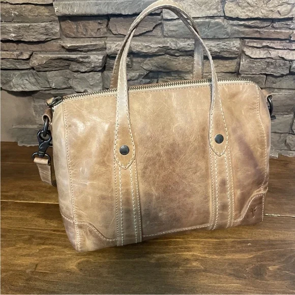 Frye Melissa Double Handle Satchel -BEIGE- Distressed Leather $348